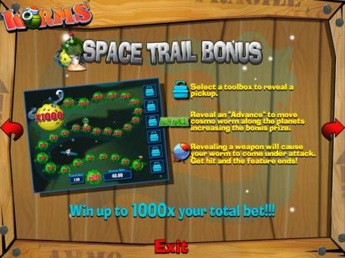 Worms Big Bonus Slots Space Trail Bonus - Win up to 1000x your total bet!