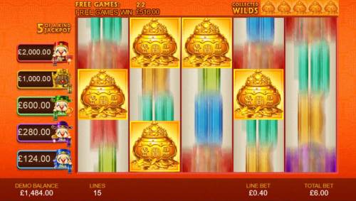 Wu Lu Cai Shen Big Bonus Slots The five gold vases that you collected during the free games will be randomly placed on the reels and become sticky wilds.