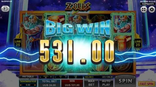 Zeus Big Bonus Slots A 531.00 Big Win!